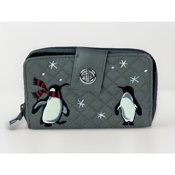 VERA BRADLEY Wallet Penguin Pair Gray RFID Turnlock Quilted Twill 36788-15739 - Picture 1 of 11